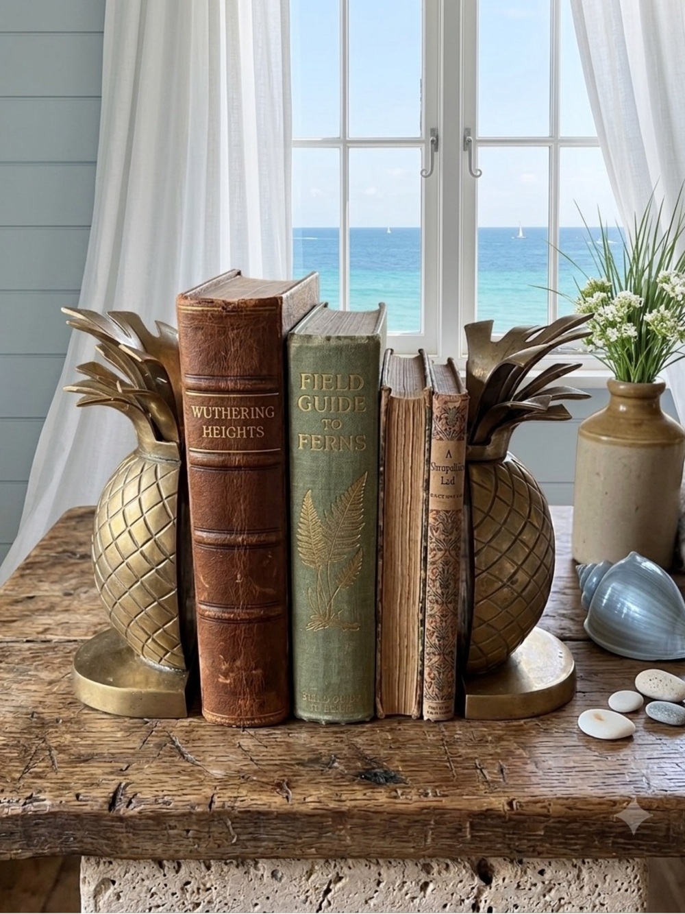 Vtg MCM Hollywood Regency Style Brass Pineapple Bookends Library Decor 8 1/4”